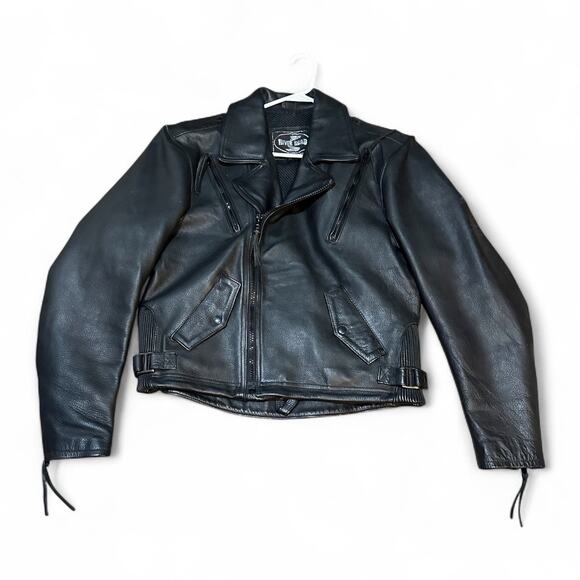 Black leather Biker Zip jacket River Road Moto Motorcycle Racing Mens 42 US L - Picture 3 of 7